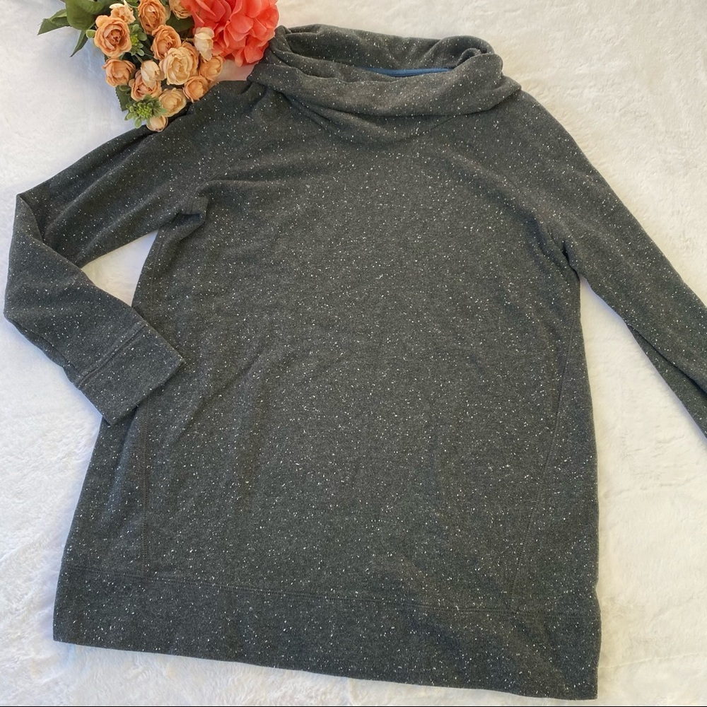 Lou & Grey White Speckled Gray Cowl Neck Sweater